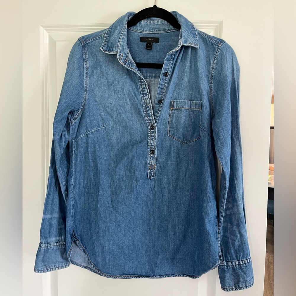 Jcrew denim pop over long sleeve top size: 4